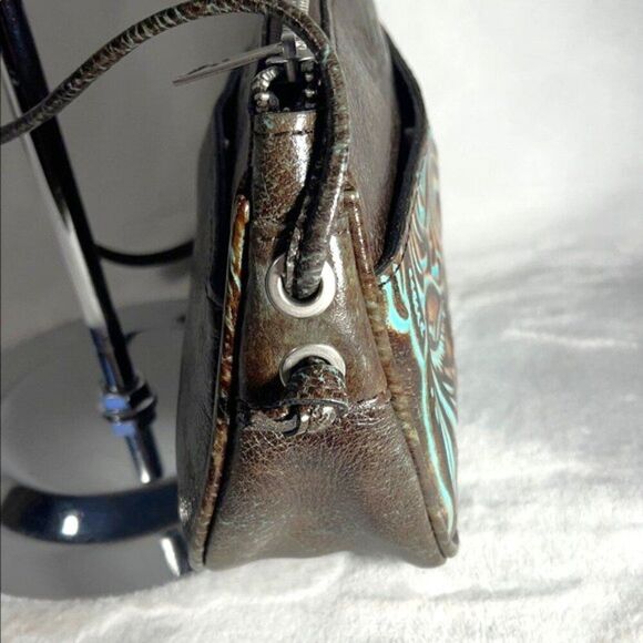 Patricia Nash Bacoli Crossbody bag Tooled turquoise Italian leather- EUC - Picture 3 of 16